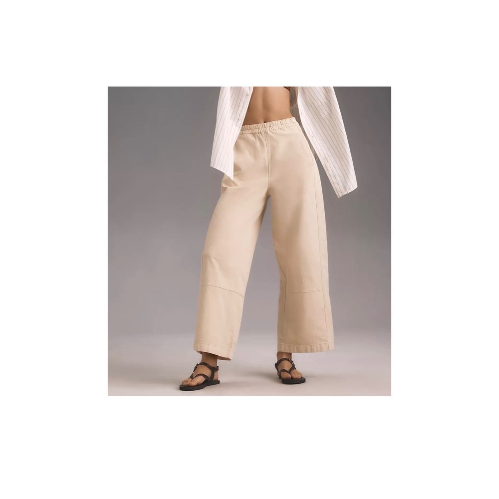 Pilcro Anthropologie Beige Wide Leg Pull On Pants Elastic Waist Small Utility